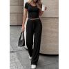imagePRETTYGARDEN 2 Piece Sets for Women Summer 2026 Spring Lounge Set Matching V Neck Tops Wide Leg Pants Airport Travel OutfitsBlack
