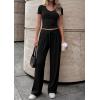 imagePRETTYGARDEN 2 Piece Sets for Women Summer 2026 Spring Lounge Set Matching V Neck Tops Wide Leg Pants Airport Travel OutfitsBlack