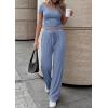 imagePRETTYGARDEN 2 Piece Sets for Women Summer 2026 Spring Lounge Set Matching V Neck Tops Wide Leg Pants Airport Travel OutfitsBlue Grey