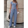 imagePRETTYGARDEN 2 Piece Sets for Women Summer 2026 Spring Lounge Set Matching V Neck Tops Wide Leg Pants Airport Travel OutfitsBlue Grey