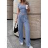 imagePRETTYGARDEN 2 Piece Sets for Women Summer 2026 Spring Lounge Set Matching V Neck Tops Wide Leg Pants Airport Travel OutfitsBlue Grey