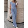 imagePRETTYGARDEN 2 Piece Sets for Women Summer 2026 Spring Lounge Set Matching V Neck Tops Wide Leg Pants Airport Travel OutfitsBlue Grey