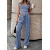imagePRETTYGARDEN 2 Piece Sets for Women Summer 2026 Spring Lounge Set Matching V Neck Tops Wide Leg Pants Airport Travel OutfitsBlue Grey