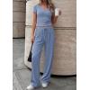 imagePRETTYGARDEN 2 Piece Sets for Women Summer 2026 Spring Lounge Set Matching V Neck Tops Wide Leg Pants Airport Travel OutfitsBlue Grey