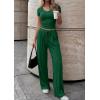 imagePRETTYGARDEN 2 Piece Sets for Women Summer 2026 Spring Lounge Set Matching V Neck Tops Wide Leg Pants Airport Travel OutfitsGreen