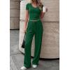 imagePRETTYGARDEN 2 Piece Sets for Women Summer 2026 Spring Lounge Set Matching V Neck Tops Wide Leg Pants Airport Travel OutfitsGreen