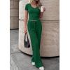 imagePRETTYGARDEN 2 Piece Sets for Women Summer 2026 Spring Lounge Set Matching V Neck Tops Wide Leg Pants Airport Travel OutfitsGreen
