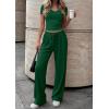 imagePRETTYGARDEN 2 Piece Sets for Women Summer 2026 Spring Lounge Set Matching V Neck Tops Wide Leg Pants Airport Travel OutfitsGreen