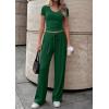 imagePRETTYGARDEN 2 Piece Sets for Women Summer 2026 Spring Lounge Set Matching V Neck Tops Wide Leg Pants Airport Travel OutfitsGreen