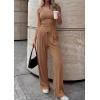 imagePRETTYGARDEN 2 Piece Sets for Women Summer 2026 Spring Lounge Set Matching V Neck Tops Wide Leg Pants Airport Travel OutfitsKhaki