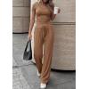 imagePRETTYGARDEN 2 Piece Sets for Women Summer 2026 Spring Lounge Set Matching V Neck Tops Wide Leg Pants Airport Travel OutfitsKhaki