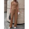 imagePRETTYGARDEN 2 Piece Sets for Women Summer 2026 Spring Lounge Set Matching V Neck Tops Wide Leg Pants Airport Travel OutfitsKhaki