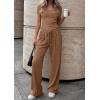 imagePRETTYGARDEN 2 Piece Sets for Women Summer 2026 Spring Lounge Set Matching V Neck Tops Wide Leg Pants Airport Travel OutfitsKhaki