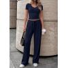 imagePRETTYGARDEN 2 Piece Sets for Women Summer 2026 Spring Lounge Set Matching V Neck Tops Wide Leg Pants Airport Travel OutfitsNavy