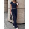 imagePRETTYGARDEN 2 Piece Sets for Women Summer 2026 Spring Lounge Set Matching V Neck Tops Wide Leg Pants Airport Travel OutfitsNavy