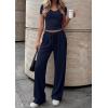 imagePRETTYGARDEN 2 Piece Sets for Women Summer 2026 Spring Lounge Set Matching V Neck Tops Wide Leg Pants Airport Travel OutfitsNavy
