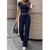 imagePRETTYGARDEN 2 Piece Sets for Women Summer 2026 Spring Lounge Set Matching V Neck Tops Wide Leg Pants Airport Travel OutfitsNavy
