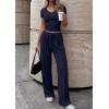 imagePRETTYGARDEN 2 Piece Sets for Women Summer 2026 Spring Lounge Set Matching V Neck Tops Wide Leg Pants Airport Travel OutfitsNavy