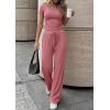 imagePRETTYGARDEN 2 Piece Sets for Women Summer 2026 Spring Lounge Set Matching V Neck Tops Wide Leg Pants Airport Travel OutfitsPink