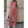 imagePRETTYGARDEN 2 Piece Sets for Women Summer 2026 Spring Lounge Set Matching V Neck Tops Wide Leg Pants Airport Travel OutfitsPink