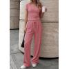 imagePRETTYGARDEN 2 Piece Sets for Women Summer 2026 Spring Lounge Set Matching V Neck Tops Wide Leg Pants Airport Travel OutfitsPink