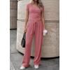 imagePRETTYGARDEN 2 Piece Sets for Women Summer 2026 Spring Lounge Set Matching V Neck Tops Wide Leg Pants Airport Travel OutfitsPink