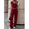 imagePRETTYGARDEN 2 Piece Sets for Women Summer 2026 Spring Lounge Set Matching V Neck Tops Wide Leg Pants Airport Travel OutfitsWine Red