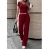 imagePRETTYGARDEN 2 Piece Sets for Women Summer 2026 Spring Lounge Set Matching V Neck Tops Wide Leg Pants Airport Travel OutfitsWine Red