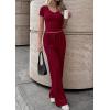 imagePRETTYGARDEN 2 Piece Sets for Women Summer 2026 Spring Lounge Set Matching V Neck Tops Wide Leg Pants Airport Travel OutfitsWine Red