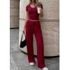 imagePRETTYGARDEN 2 Piece Sets for Women Summer 2026 Spring Lounge Set Matching V Neck Tops Wide Leg Pants Airport Travel OutfitsWine Red