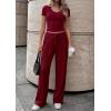 imagePRETTYGARDEN 2 Piece Sets for Women Summer 2026 Spring Lounge Set Matching V Neck Tops Wide Leg Pants Airport Travel OutfitsWine Red