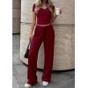 imagePRETTYGARDEN 2 Piece Sets for Women Summer 2026 Spring Lounge Set Matching V Neck Tops Wide Leg Pants Airport Travel OutfitsWine Red