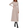 imagePRETTYGARDEN Cocktail Dresses for Women 2026 Elegant Classy Fall Long Sleeve Midi A Line Flowy Modest Winter Party DressApricot