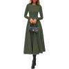imagePRETTYGARDEN Cocktail Dresses for Women 2026 Elegant Classy Fall Long Sleeve Midi A Line Flowy Modest Winter Party DressArmy Green
