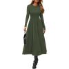imagePRETTYGARDEN Cocktail Dresses for Women 2026 Elegant Classy Fall Long Sleeve Midi A Line Flowy Modest Winter Party DressArmy Green