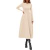 imagePRETTYGARDEN Cocktail Dresses for Women 2026 Elegant Classy Fall Long Sleeve Midi A Line Flowy Modest Winter Party DressBeige