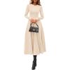 imagePRETTYGARDEN Cocktail Dresses for Women 2026 Elegant Classy Fall Long Sleeve Midi A Line Flowy Modest Winter Party DressBeige