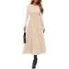 imagePRETTYGARDEN Cocktail Dresses for Women 2026 Elegant Classy Fall Long Sleeve Midi A Line Flowy Modest Winter Party DressBeige