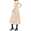 imagePRETTYGARDEN Cocktail Dresses for Women 2026 Elegant Classy Fall Long Sleeve Midi A Line Flowy Modest Winter Party DressBeige