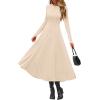 imagePRETTYGARDEN Cocktail Dresses for Women 2026 Elegant Classy Fall Long Sleeve Midi A Line Flowy Modest Winter Party DressBeige