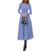 imagePRETTYGARDEN Cocktail Dresses for Women 2026 Elegant Classy Fall Long Sleeve Midi A Line Flowy Modest Winter Party DressBlue