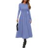 imagePRETTYGARDEN Cocktail Dresses for Women 2026 Elegant Classy Fall Long Sleeve Midi A Line Flowy Modest Winter Party DressBlue