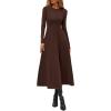 imagePRETTYGARDEN Cocktail Dresses for Women 2026 Elegant Classy Fall Long Sleeve Midi A Line Flowy Modest Winter Party DressBrown