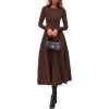 imagePRETTYGARDEN Cocktail Dresses for Women 2026 Elegant Classy Fall Long Sleeve Midi A Line Flowy Modest Winter Party DressBrown