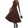 imagePRETTYGARDEN Cocktail Dresses for Women 2026 Elegant Classy Fall Long Sleeve Midi A Line Flowy Modest Winter Party DressBrown