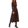 imagePRETTYGARDEN Cocktail Dresses for Women 2026 Elegant Classy Fall Long Sleeve Midi A Line Flowy Modest Winter Party DressBrown