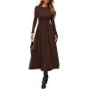 imagePRETTYGARDEN Cocktail Dresses for Women 2026 Elegant Classy Fall Long Sleeve Midi A Line Flowy Modest Winter Party DressBrown