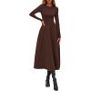imagePRETTYGARDEN Cocktail Dresses for Women 2026 Elegant Classy Fall Long Sleeve Midi A Line Flowy Modest Winter Party DressBrown