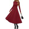 imagePRETTYGARDEN Cocktail Dresses for Women 2026 Elegant Classy Fall Long Sleeve Midi A Line Flowy Modest Winter Party DressBurgundy