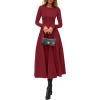 imagePRETTYGARDEN Cocktail Dresses for Women 2026 Elegant Classy Fall Long Sleeve Midi A Line Flowy Modest Winter Party DressBurgundy